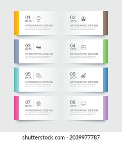 8 data infographics tab paper index template. Vector illustration abstract background.