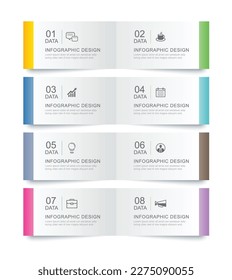 8 data infographics tab paper index template. Vector illustration abstract background.