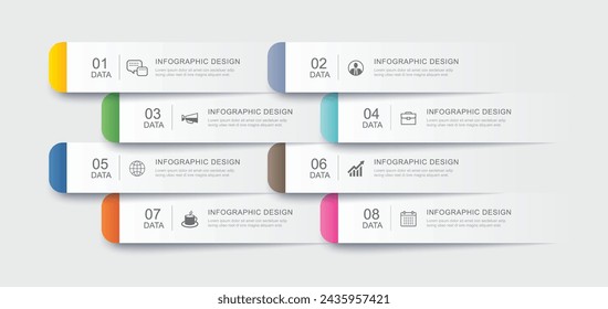 8 data infographics tab paper index template. Illustration abstract background.