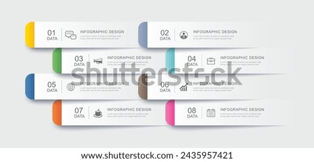 8 data infographics tab paper index template. Illustration abstract background.