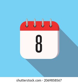 8 day calendar icon minimal modern flat design style with long shadow, vector illustration