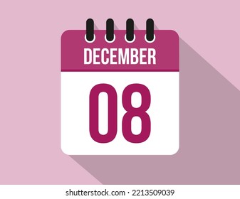 8 day December calendar. Calendar vector for December in pink color on light background