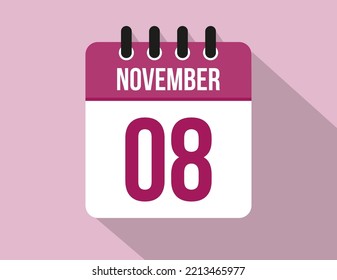 8 Tage November Kalender. Kalendervektor für November in rosafarbener Farbe auf hellem Hintergrund