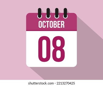 8 Tage Oktober Kalender. Kalendervektor für Oktober in rosafarbener Farbe auf hellem Hintergrund