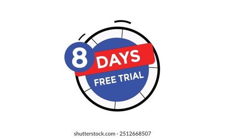 8 Tage kostenlose Testversion Countdown Nummer Banner Vorlagen. Zeit-Symbol. Vektorgrafik 