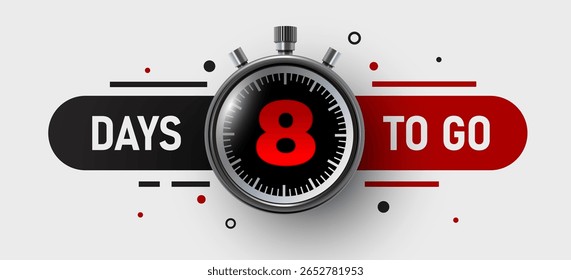 Faltan 8 días. Descuentos de cuenta regresiva y tiempo de venta. Días que quedan signo, etiqueta. Ilustración vectorial