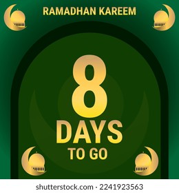 8 Days to go. Countdown leaves banner day. calculating the time for the month of Ramadan. Eps10 vector illustration.