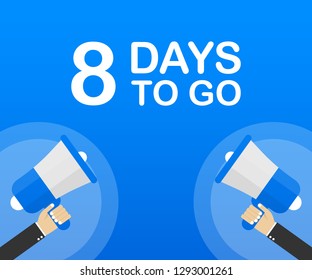 8 days to go flat icon on blue background. Banner for business, marketing and advertising. Vector stock illustration.
