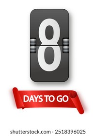 8 días para ir conjunto de iconos. Cuenta atrás de los días restantes. Ofrezca la etiqueta engomada del temporizador limitada a unos pocos días. Vector