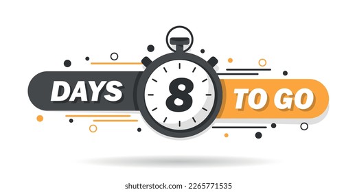 8 days left icon in flat style. Offer countdown date number vector illustration on isolated background. Sale promotion timer sign business concept.