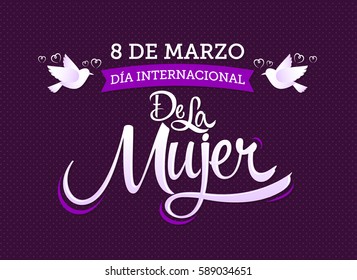 8 de marzo Dia internacional de la Mujer, traducción al español: Día Internacional de la Mujer, 8 de marzo, ilustración de letras vectoriales 