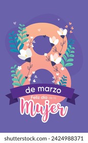 "8 de marzo feliz día de la mujer" means 8 march, happy women's day card