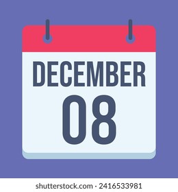 8 December Calendar. Blue Background. Vector Calendar.
