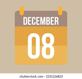 8 december calendar date. Calendar icon for december in orange. Vector for holidays, anniversaries and celebrations