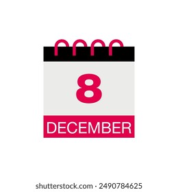 8 december calendar date icon vector eps
