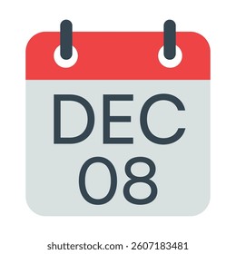 8 December Calendar Icon, Isolated Vector Calendar Icon.