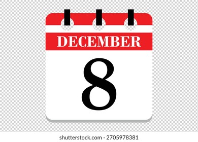 Vector Icono de calendario de 8 de diciembre, ícono de calendario de 8 fechas de diciembre, ícono de calendario de 8 de diciembre, ícono de calendario de Vector.