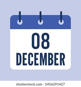8 December Calendar, Isolated Vector Calendar.