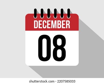 8 December calendar vector icon. Red december date for the days of the month