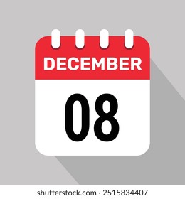 8 de diciembre Diseño web mensual de la página de texto del icono del calendario.