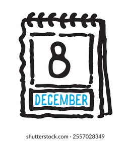 8 December date calendar - A simple yet elegant line art illustration of a date calendar captures the essence of organization and timekeeping. The clean lines and minimalistic design 