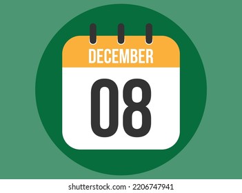 8 December green calendar vector. Calendar december with circle in background clear.