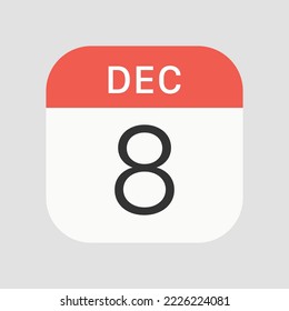 8 December icon isolated on background. Calendar symbol modern, simple, vector, icon for website design, mobile app, ui. Vector Illustration