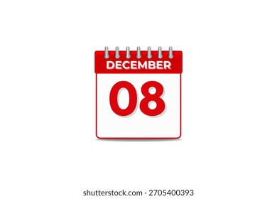 8 Dezember Monat einzelner Tag Vektor, Illustration, Kalender mit schwarz-weißer Farbe Hintergrund Kalender Symbol Dezember 8