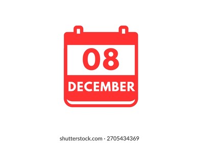 8 Dezember Monat einzelner Tag Vektor, Illustration, Kalender mit rot-weißer Farbe Hintergrund Kalender Symbol Dezember 8