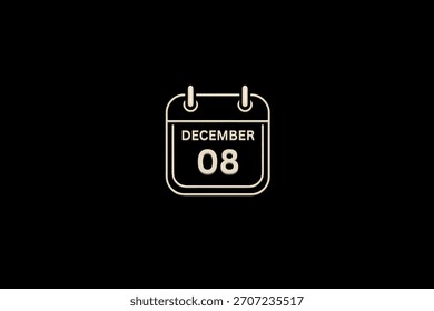8 Dezember Monat einzelner Tag Vektor, Illustration, Kalender mit goldener und weißer Farbe Hintergrund Frame Kalender Symbol vom Dezember 8