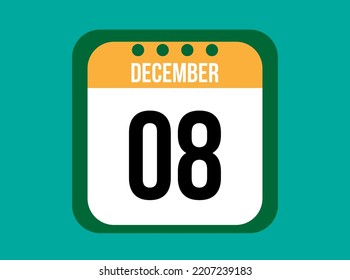 8 December orange calendar vector. December date with square on light background.