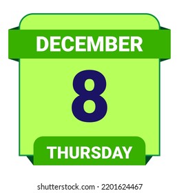 8 December, Thursday. Date template. Useful design for calendar or event promotion. Vector illustration EPS 10 File.