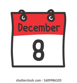 8 December. Vector flat daily calendar icon. Date and time, day, month. Holiday