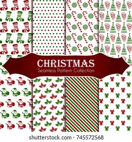 8 different Christmas seamless patterns. Endless texture for wallpaper, web page background, wrapping paper and etc.