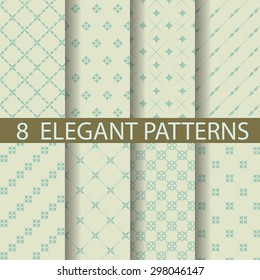 8 different classic blue and white patterns. Endless texture can be used for wallpaper, pattern fills, web page background,surface textures.