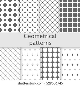 8 different classic geometric black and white seamless patterns. Template for design