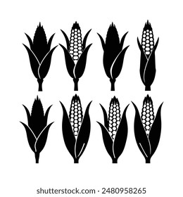 8 different corn black silhouettes in a high-quality vector illustration Perfect for design projects and artistic uses editable and easy to use