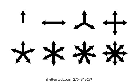 8 different direction arrows traffic signs, many choosing options infographic elements , alternative roundabout exits vector icons co;;ection