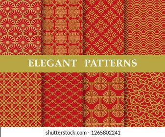 8 different elegant chinese classic seamless patterns. Endless texture can be used for wallpaper, pattern fills, web page background,surface textures,tile, greeting card, scrapbook, backdrop