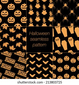 8 different Halloween seamless patterns
