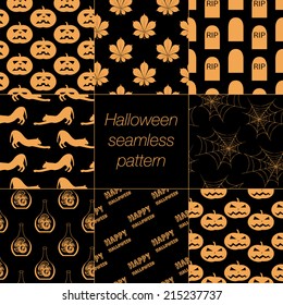8 different Halloween seamless patterns