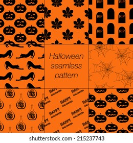 8 different Halloween seamless patterns