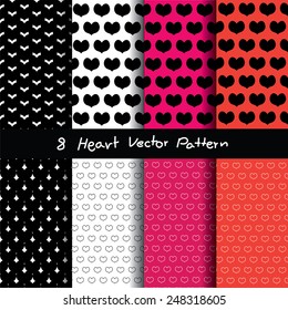 8 different heart vector seamless patterns 
