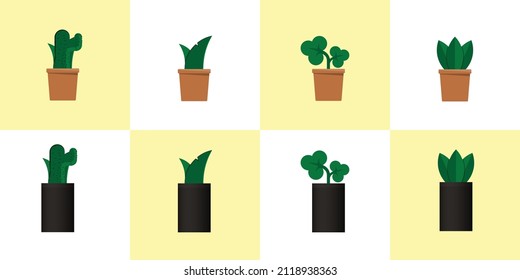 8 different Minimal and modern tree icon with pot with different backgrounds for using various projets such as social media, web banner, application image 