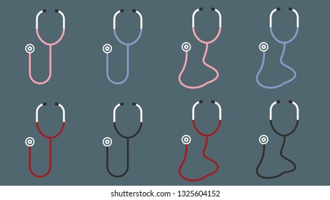 8 Different Modern Stethoscope Illustrations Vectors for Design or Animation - Doctor Medical Health Stethoscope Hospital Dr. - Retro Vintage Stethoscopes Minimal