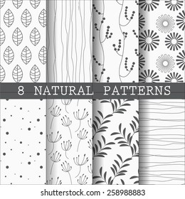 8 different nature patterns,  Pattern Swatches, vector, Endless texture can be used for wallpaper, pattern fills, web page,background,surface