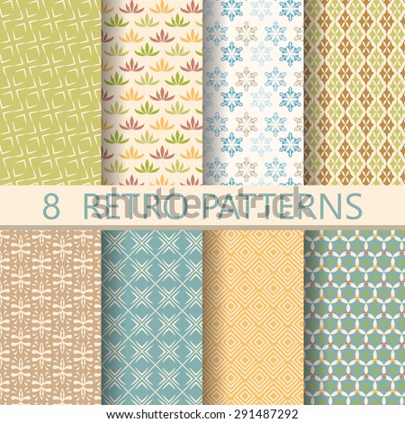 8 different retro patterns, design on vintage color. Endless texture can be used for wallpaper, pattern fills, web page, background, surface. vector illustration