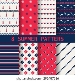 8 different summer patterns, Swatches, vector, Endless texture can be used for wallpaper, pattern fills, web page,background,surface 