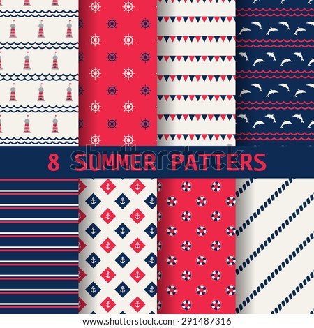 8 different summer patterns, Swatches, vector, Endless texture can be used for wallpaper, pattern fills, web page,background,surface 