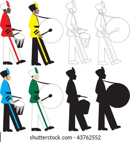 8 different types of drummers vector Illustration.